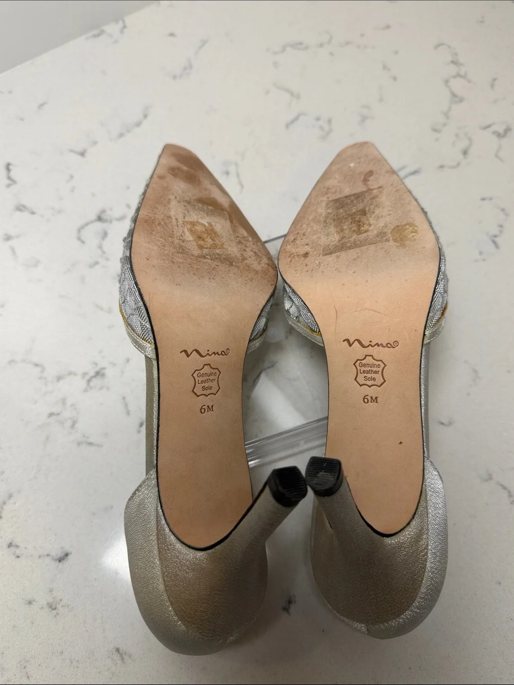 Nina Silver Rhinestone Quilted Pointed-Toe D'Orsay Heels Size 6